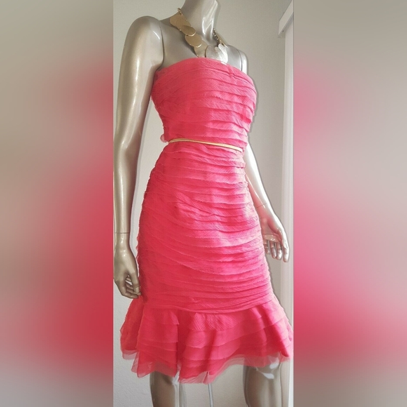 $4,900 OSCAR DE LA RENTA ADORABLE CORAL PINK SILK RUFFLE RUNWAY DRESS US 6 - Picture 4 of 12